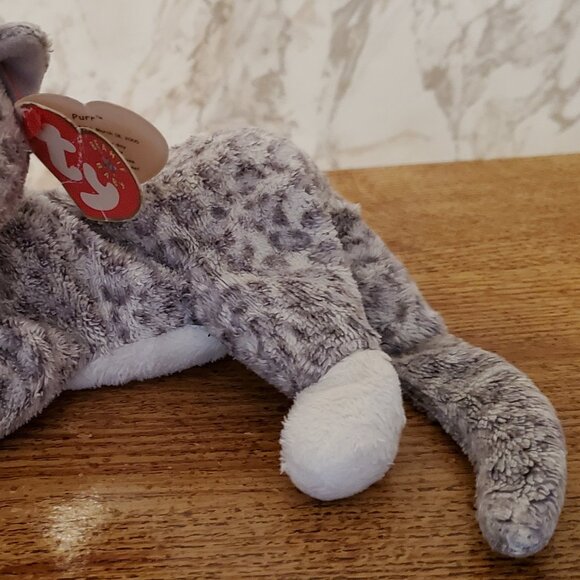 Vtg Ty Beanie Baby 'Purr' Cat 2000 lush w/ear tag - Displayed - Picture 7 of 7